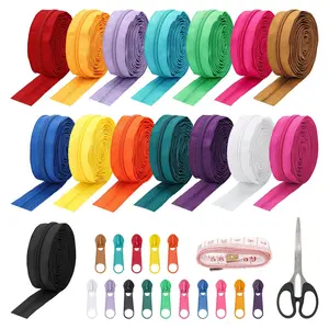 45 Yards #5 Nylon Coil Zippers with Pull Heads, Scissor, Ruler, Assorted Lengths Sewing Zipper for DIY Sewing Crafts Zipper Tape for Clothes, Bag, Purse Making Supplies Kit