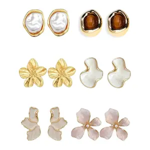 Irregular 6-piece earring set DDES0835, simple and unique design, new versatile earrings, 14K gold-plated