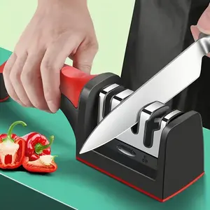 Professional 4-Stage Knife Sharpener with Tungsten Steel, Diamond & Ceramic Sharpening Stones - Heavy-Duty Manual Operation, Non-Slip Grip & Multi-Size Compatible for Kitchen Knives (Chef, Damascus, Steels) - Compact & Portable Design, No Electricity Nee