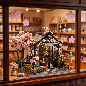 New DIY Japanese Cherry Blossom Mini House 3D Puzzle Model Kit, Handmade Desktop Decoration, Creative Gift for Ages 14+, Includes Manual & Color Box Packaging