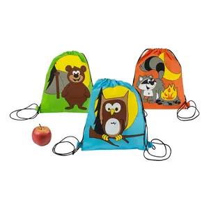 12" x 15" Medium Camp Adventure Animals Nonwoven Drawstring Bags – 12 Pc.