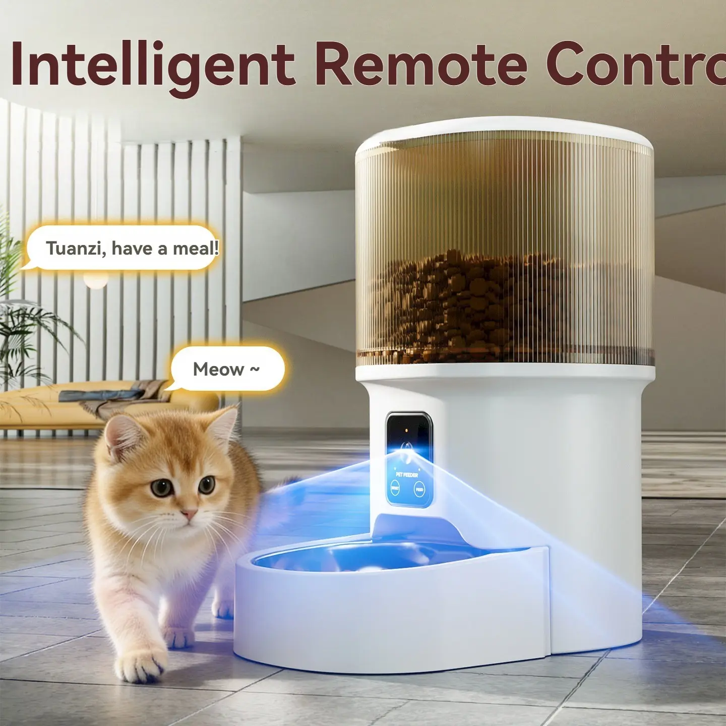 Pet Smart Automatic Feeder 4L Large Capacity, Smartphone WiFi Timer Quantitative Remote Cat Food Dog Food, Voice Video Interaction