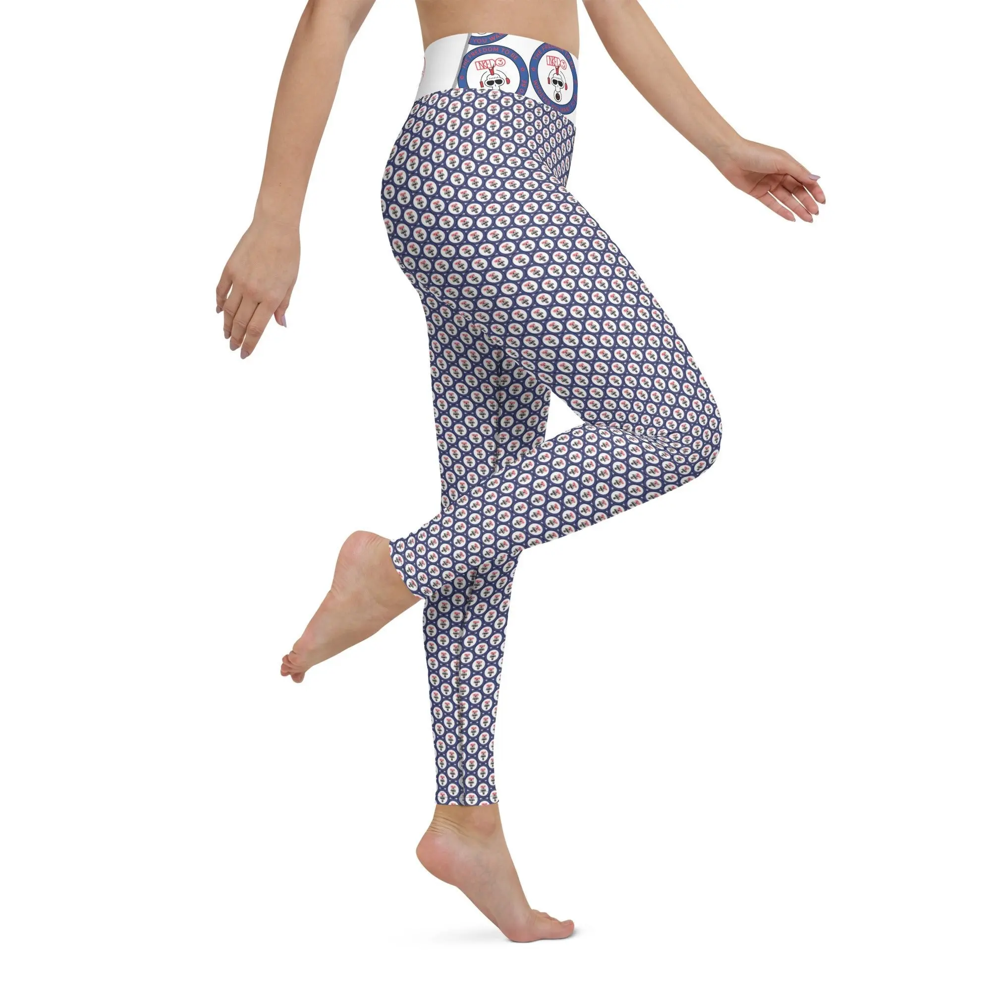 INKED3 Honeycomb Yoga Leggings - White with Blue Honeycomb Pattern, Comfortable Fit, Ideal for Yoga and Active Lifestyle