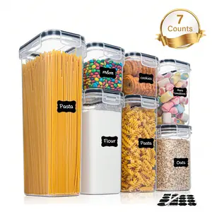 THELiFE 7pcs Airtight Food Storage Container Set, Ideal For Pantry, Fridge And Drawer Storage Of Cereals, Flour And Baking Supplies, Dishwasher Safe, Comes With Labels And Marker, Great Thanksgiving Gift