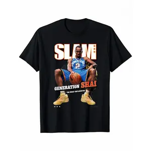 SLAM Cover T-Shirt with Shai Gilgeous A l e x a n d e r Print, Crew Neck Casual Sport Tee, 100% Cotton, Sizes S to 3XL, Basketball Fan Gift, Unisex Classic Fit T-Shirt