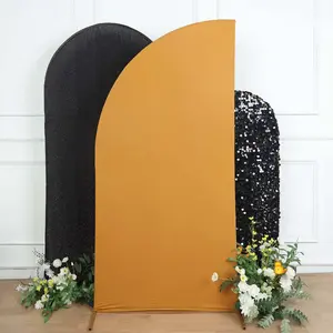 Matte Gold Fitted Spandex Half Moon Wedding Arch Cover, Custom Fit Chiara Backdrop Stand Cover 7ft