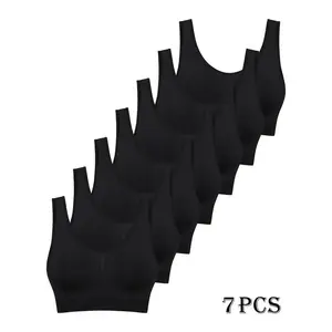 7-Pack Seamless High Support Sports Bras for Women, Polyamide Knit Fabric, Solid Color, No Padding, Comfortable Single Layer Athletic Bras for Adult Ladies
