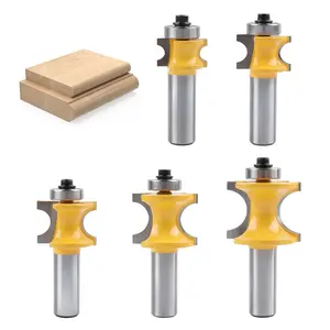 5 count Bullnose Router Bit Set 1/2 Inch Shank - Radius 1/8" 3/16" 1/4" 5/16" 3/8" - Carbide Bearing Half Round Edge Router Bits for Door Table Cabinet Shelve