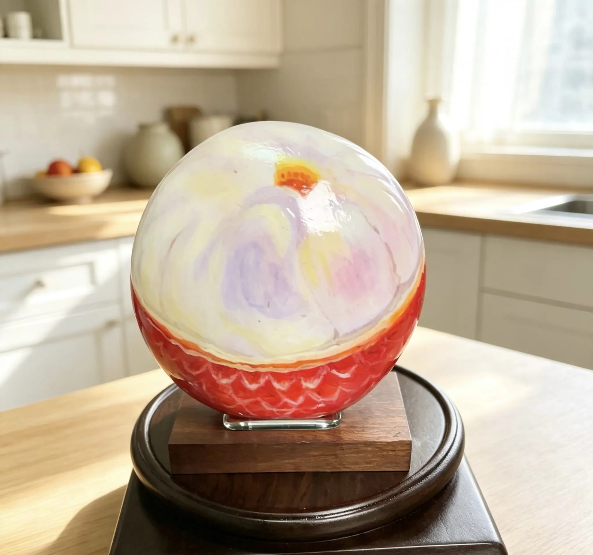 Lifelike Hand Painted Stone Lychee Decor, Unique Natural Craft Ornament Home Figurine for Desk & Kitchen