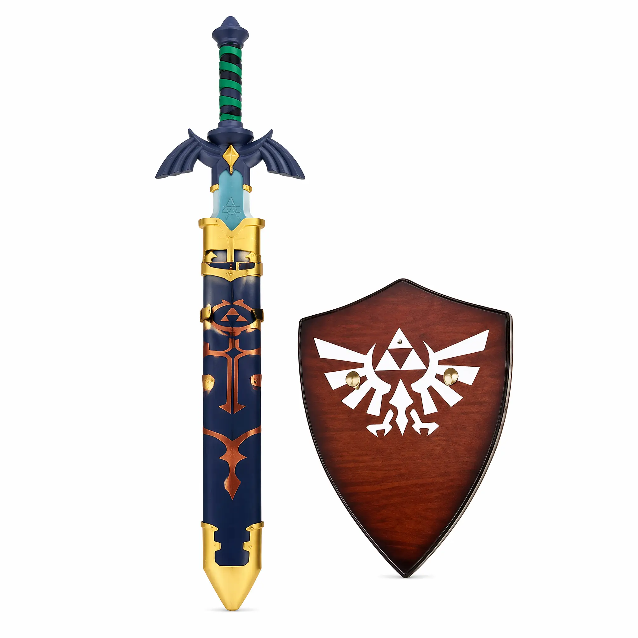 Premium 41.3" Blade of Evil's Bane Replica with Hylian Crest Shield - Durable Wood & Alloy Decorative Set, Safe Room Display Weapon Prop