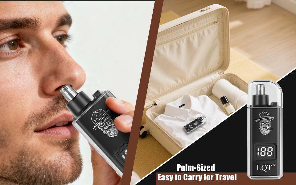 LQT Rechargeable Nose & Ear Hair Trimmer for Men, USB-C Electric Nose Hair Remover with LCD Display, Painless Dual Edge Blade Grooming Tool