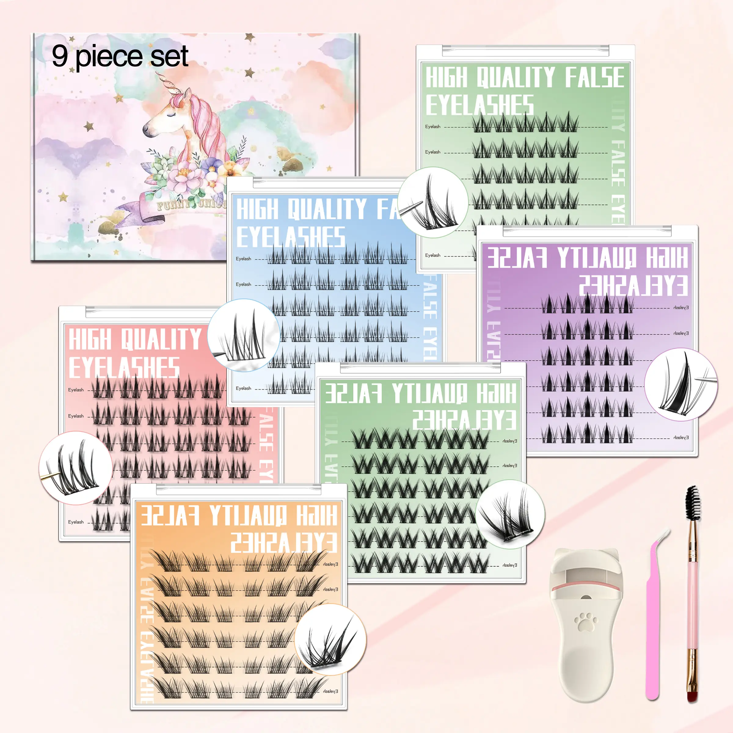 Self-adhesive Eyelash Set, 9 Counts/set Natural Pre-adhesive Lash Clusters, No-glue Lashes, Easy To Apply, Classic Lashes, Lightweight Reusable Lash Clusters, DIY Eyelash Extensions, Diy Personal Lashes