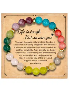 Seven Chakra Yoga Stone Beaded Bracelet, Elastic Unisex Summer Beach Energy Bracelet, Sporty Crystal Bohemian Spiritual Jewelry