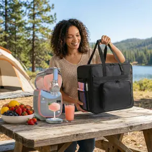 Heavy Duty Travel Case for Ninja SLUSHi Max FS605, 3-Layer Padded Waterproof Carrying Bag for Ninja Slush Machine, Portable Storage Accessories with Pockets for Cups & Straws