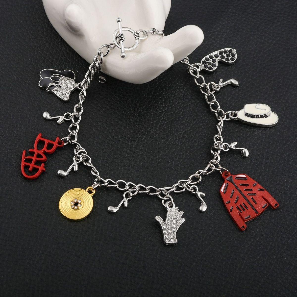 Michael Jackson Charm Bracelet - Red Jacket, "BAD" Logo & Assorted Charms for Fans, Jewelry-Making Accessory, Gift for MJ Enthusiasts