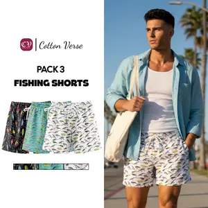 Pack3 Fishing Lure Gym Shorts - 5 inch Inseam with Graphic Design Pockets Machine Washable for Men & Women Ideal for Gym Use Casual Outings Beach Days Gift for Him Her