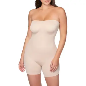 Strapless Mid-Thigh Shaping Bodysuit Women's Shapewear Tummy Control Undewear Body Shaper with Silicone Grip