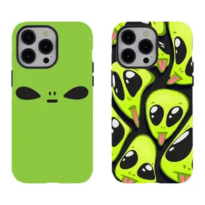 Cute Green Alien Phone Case – Minimalist Trippy Alien Design,for iPhone 17/16/15/14/13/12/11 ProMax Plus for Samsung phones,an excellent gift for friend or fans.
