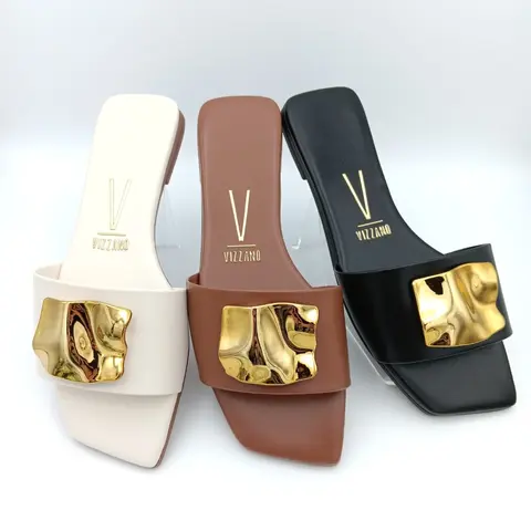 Vizzano Ankle Flat Sandals with Golden Detail - Casual Elegant Design in White Brown & Black Colors