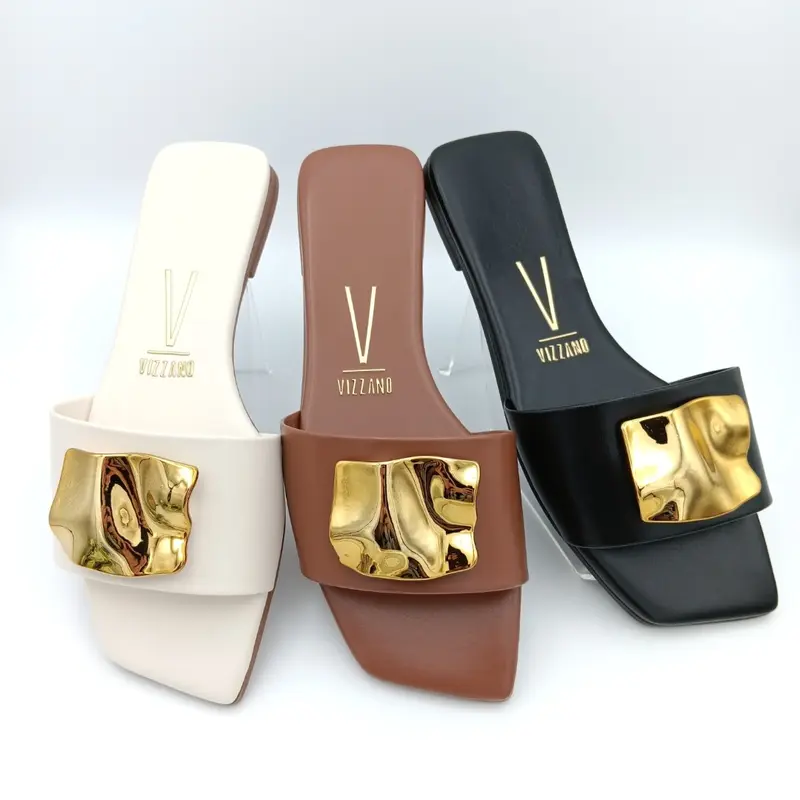 Vizzano Ankle Flat Sandals with Golden Detail - Casual Elegant Design in White Brown & Black Colors