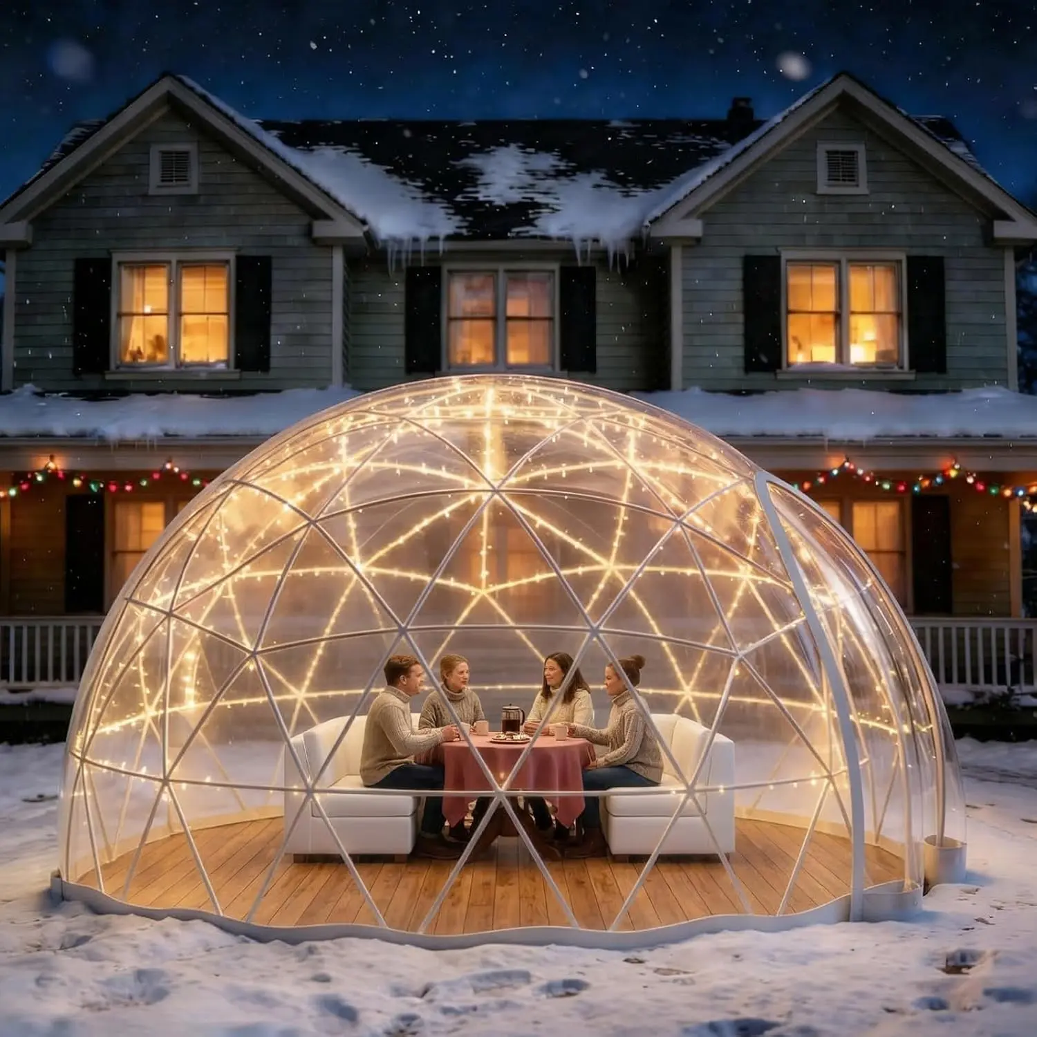 Sturdy Stable Geodesic Dome Garden Tent - 9.8x6 FT Rustproof Carbon Steel TPU Outdoor Greenhouse, 360° View Igloo, 2 Ventilated Windows, Assembly Required, Ideal for Camping, Backyard Use (Fits 2-8 People)