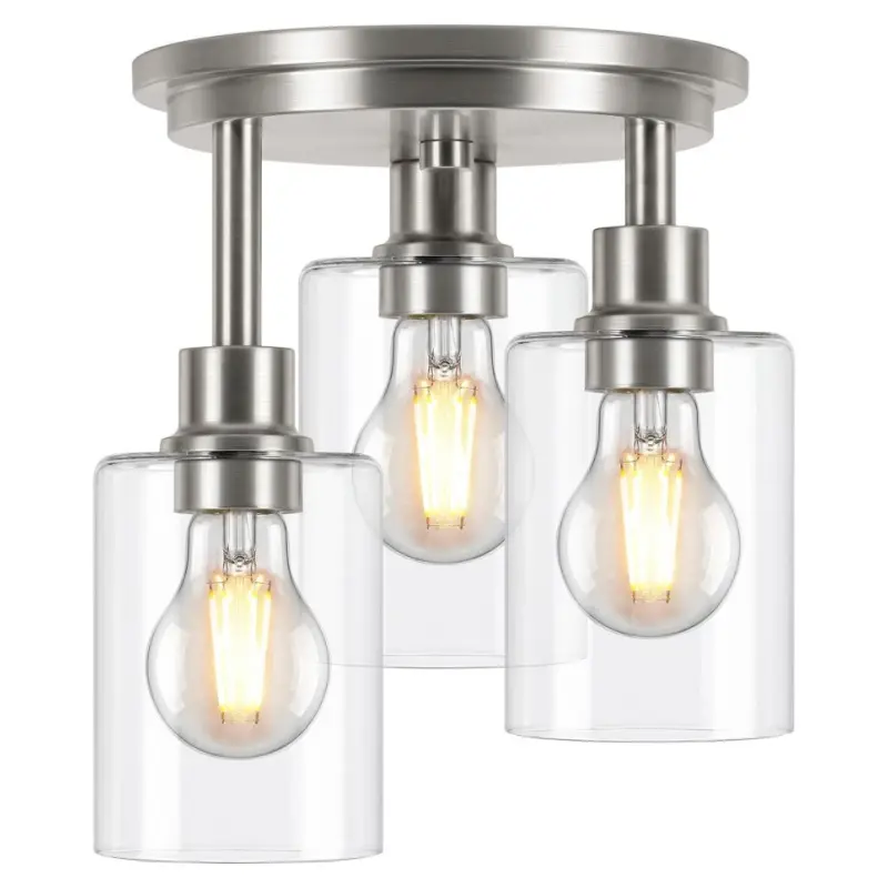 ROTTOGOON 3-Light Semi Flush Mount Brushed Nickel Close-to-Ceiling Fixture, Contemporary Brushed Ceiling Lighting, 8.8"X11" for Kitchen, Dining Room, Contemporary Ceiling Lighting