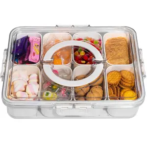 White Divided Snack Serving Tray with Lid and Handle - 1Pack Portable Snackle Box Charcuterie Container for Candy, Fruits, Nuts