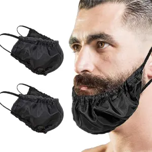 Men's Beard Bandana - Black Beard Guard Cover, Anti-Oil & Anti-Stain Beard Bib for Eating, Sleeping & Daily Use