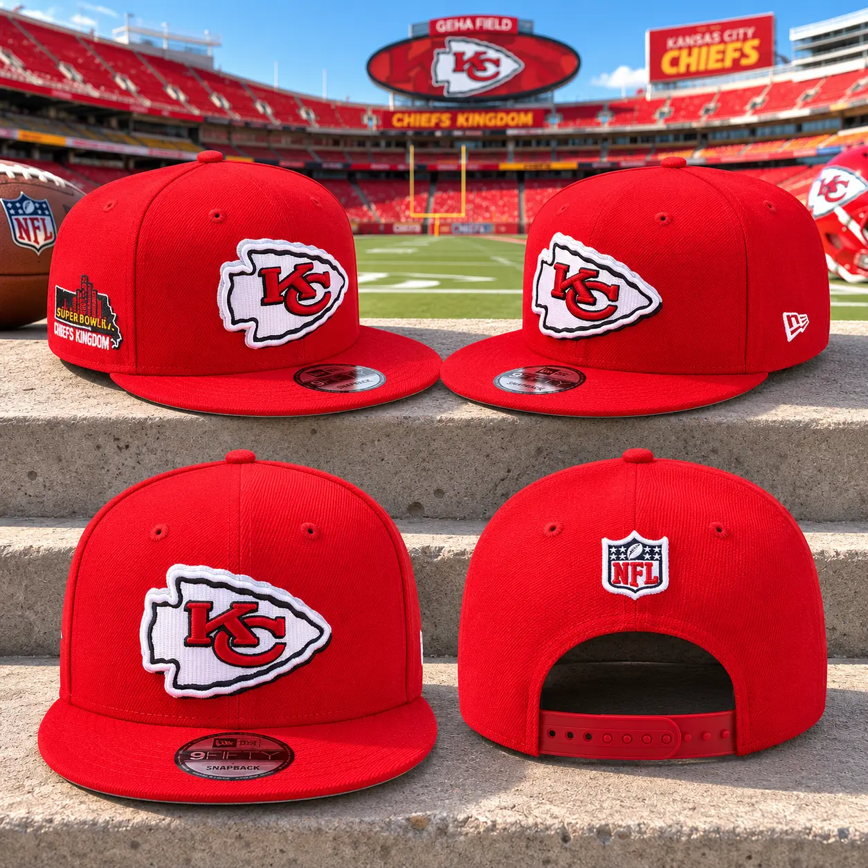 New Era Kansas City Chiefs Red 9FIFTY Snapback Hat – NFL Super Bowl Champions Side Patch, Flat Brim Adjustable Cap, Unisex Streetwear 2026