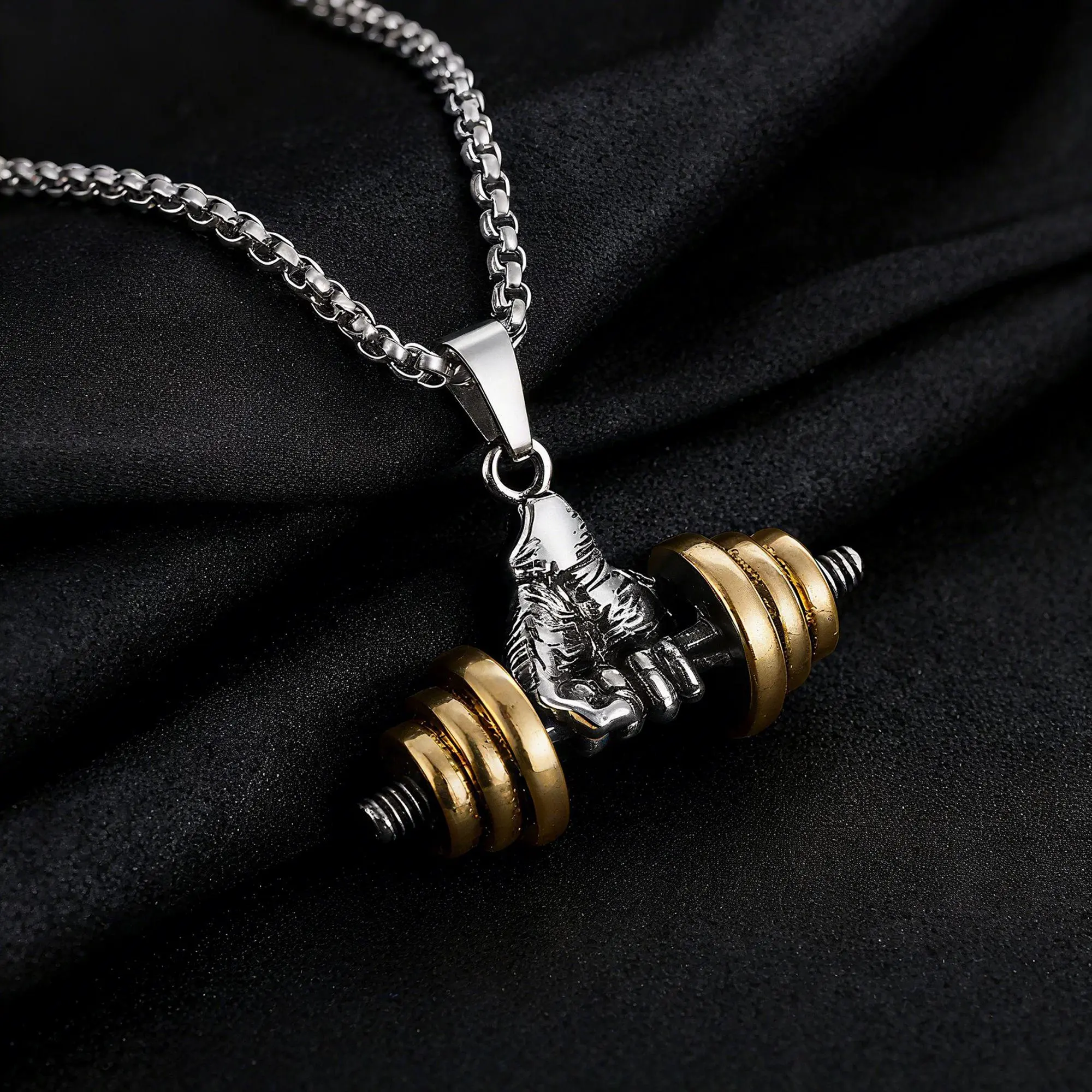 Chunky Cuban Link Chain Necklace for Men, Stainless Steel Dumbbell Pendant, Long Streetwear Accessory for Fitness Enthusiasts, Chunky Chain Necklace, Casual