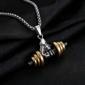 Stainless Steel Dumbbell Pendant Necklace for Men Fitness Enthusiast Jewelry Men's Casual Street Accessories