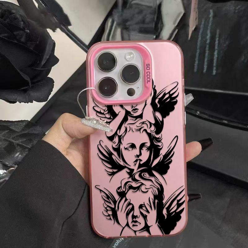 Unique Three Wise Angels Patterns Phone Case Featuring The Iconic See No Evil Hear No Evil Speak No Evil Angel Motif Merging Classic Baroque Art With Mysterious Spiritual Vibe For iPhone 17.16.15.14.13.12.11.X.XS.XSMAX.XR.8.7