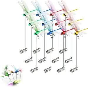 4/8/12PCS Outdoor Dragonfly Rod Clip,Garden Metal Dragonfly Clip,Natural Organic Concept,3D Dragonfly Garden Decoration,Creative Home Accessories,Multicolor Waterproof, EasyAttachment for indoor Outdoor Mosquito repellent DRAGONFLY