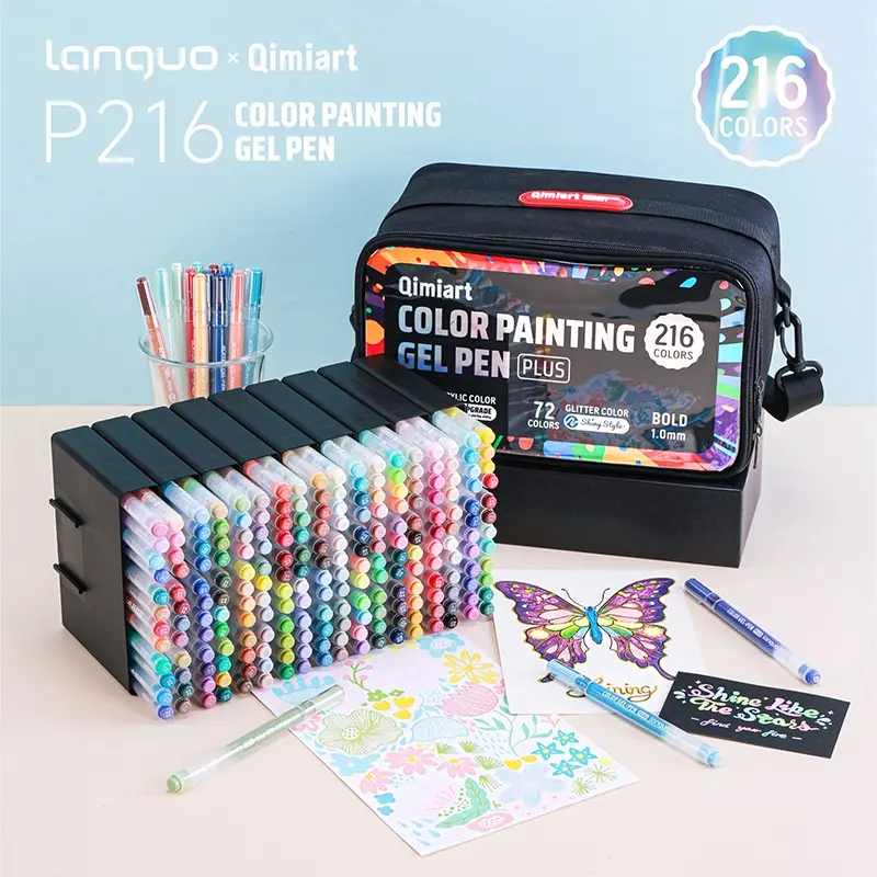Languo P216 Color Glitter Pen Acrylic Marker Handbook Pen Combo Set Crossbody Cloth Bag Colored Gel Pen Art Materials Art Craft Supplies Coloring Materials Set Crafting Supplies
