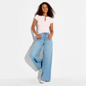 Women's Mid-Rise Ultra Wide Leg Jeans - Wild Fable Light Wash 2