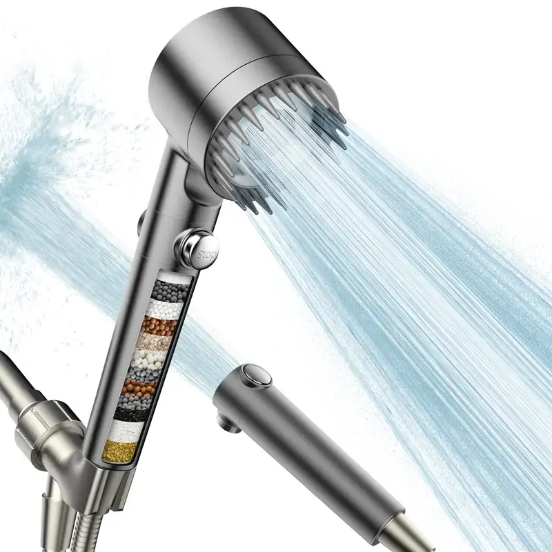 High-Pressure Filtered Adjustable Handheld Shower Head with Handheld Sprayer, 4-Function Shower Experience, 1.5m Hose, 360° Rotatable Bracket, Showerhead With Handheld Sprayer, High-Pressure Handheld Showers