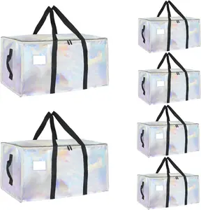 6 Pack-Extra Large Heavy Duty Moving Bags - Waterproof Storage Totes with Handles & Zippers, Foldable for College Dorm, Storage (Shiny Color)
