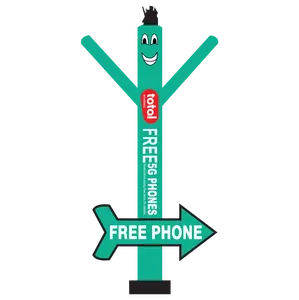 20ft Total Wireless Inflatable Air Dancer with “Free Phone” Arrow Sign – Double-Sided Printed (Blower Not Included)