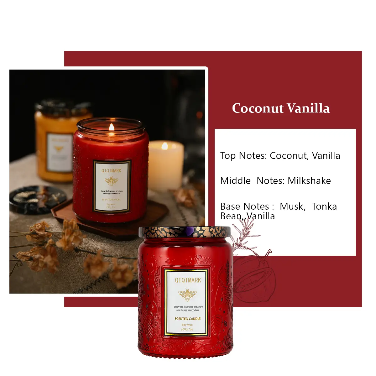 Scented Candles Large Wood Wicked Candles, Decorative Candles in Glass, Natural Soy Wax, 40 Hours Long Burning
