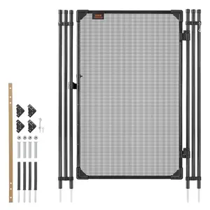 VEVOR Pool Fence Gate, 4x 2.5 ft Inground Swimming Pool Fences Gate, Outdoor Security Fencing Door Kit with Metal Latch, 352 gsm Teslin PVC Mesh, Round Tube, Lockable and Easy Installation, Black