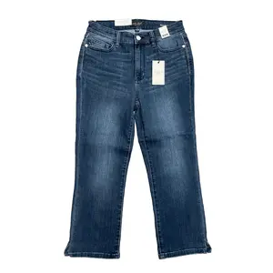 Judy Blue Mid Rise Super Dark Wash Capris with Side Slit Skinny Fit Denim