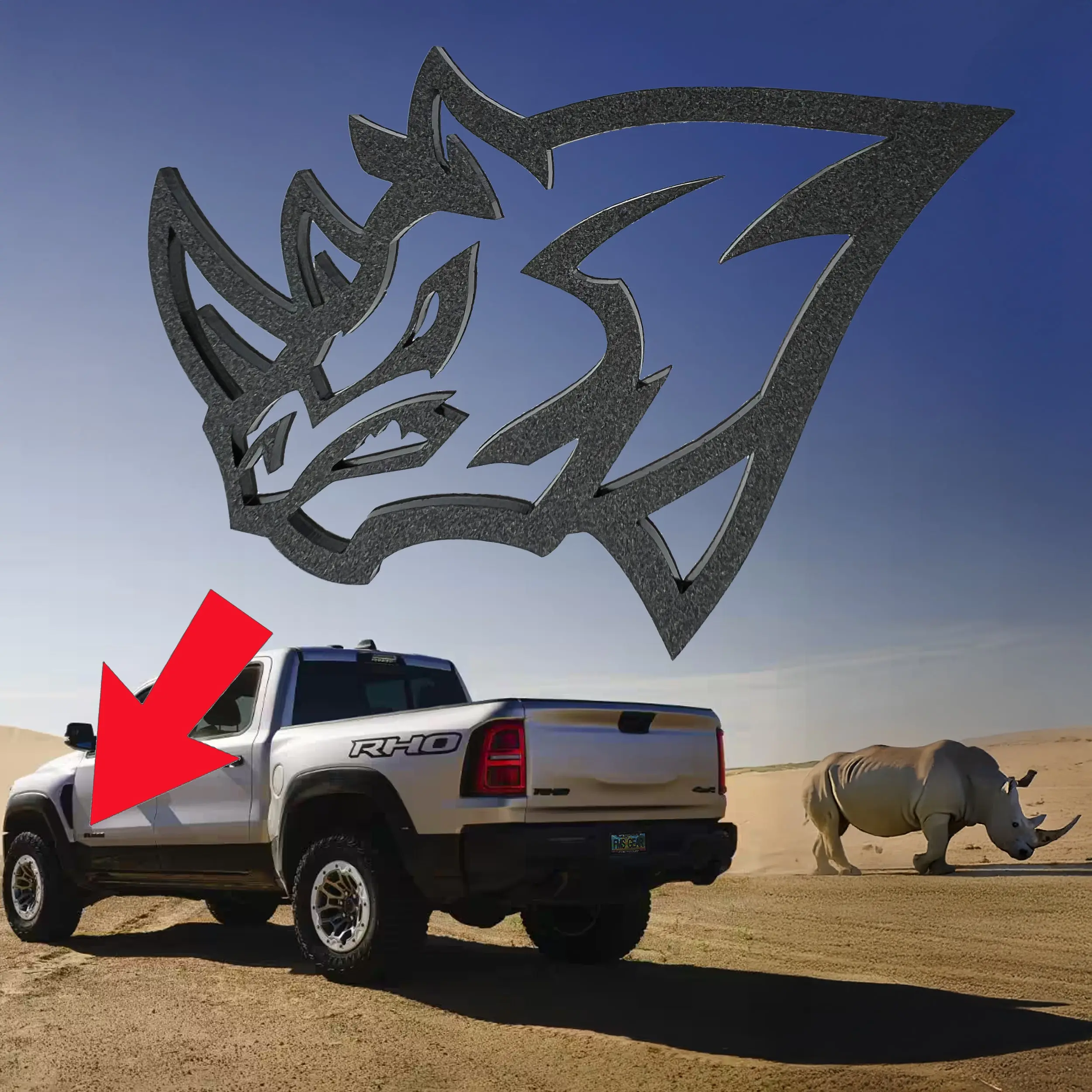 Custom Rhino Emblems for RHO Dodge Ram 1500 Fender badge Hellcat Style Heads