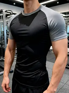 Men's Indoor Outdoor Sports Fitness Tight-Fit Quick-Dry Short Sleeve Tee, Athletic Compression Shirts, Seamless Gym Workout Shirt, Breathable & Durable Fabric