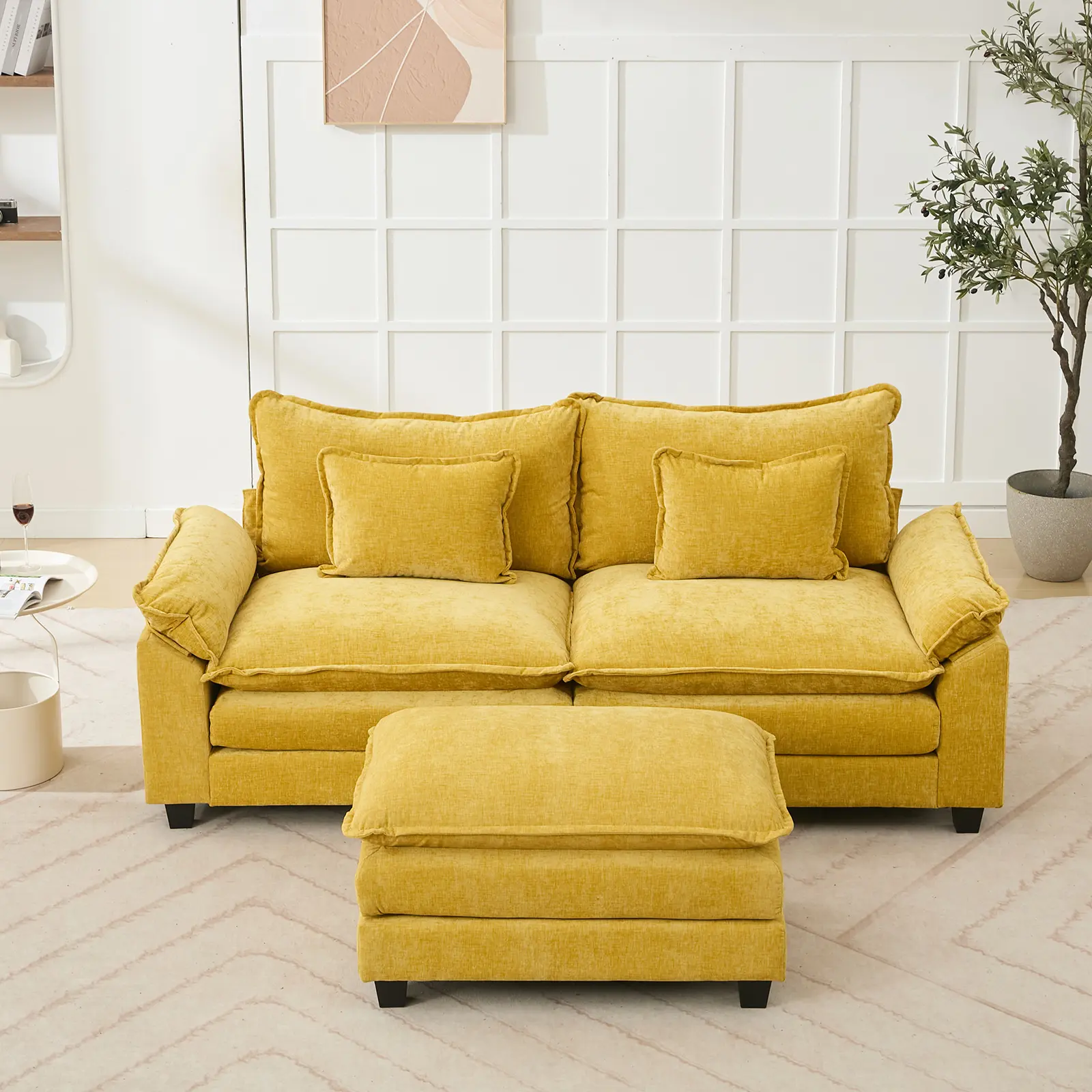 STHOUYN 87in L-Shaped Modern Modular Plush Sectional Sofa, Chenille Fabric Cloud Soft Couch with Fixed Arms, Wood-Framed Foam Deep Seat & Throw Pillow for Living Room-Bedroom (Ships in 2 Boxes), Cloud Soft Sofa, Deep Seats