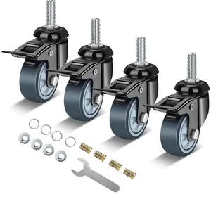 2 inch Swivel Caster Wheels Set of 4,Heavy Duty Stem Caster Wheels 600lbs,3/8"-16 x 1(Stem Diameter 3/8", Length 1"),Industrial Castor Wheels with Safety Dual Locking for Furniture,Cart
