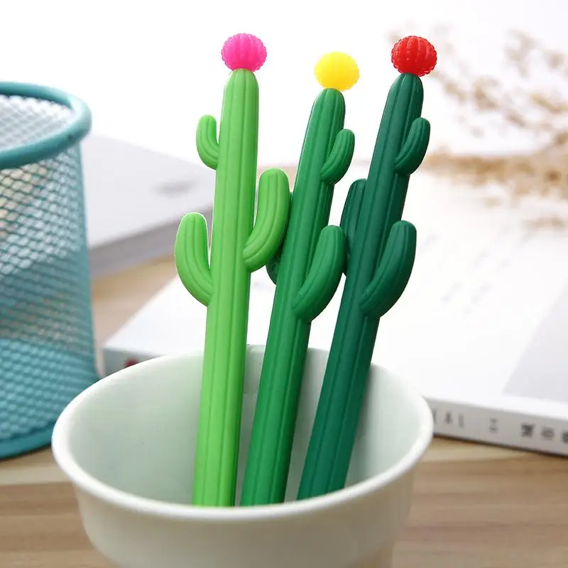 Cactus Design Gel Pen (3pcs/set), 0.5mm Black Pen, Creative Writing Pen For Student Office Use