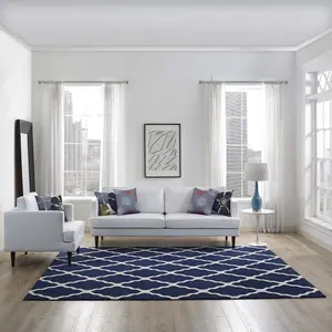 Modway Marja Moroccan Trellis 8x10 Area Rug in Navy and Ivory