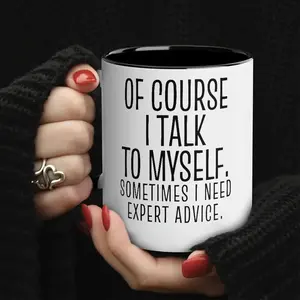 Expert Advice Ceramic Coffee Mug - Insulated Reusable Drinkware with Witty "Self-Talk" Quote, White & Black Humorous Design, Perfect for Home, Office, Christmas, Thanksgiving, Mother's Day & Father's Day Gifts, Coffee Bar Accessories