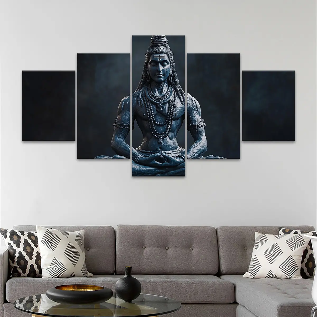 5 Counts Unframed Canvas Poster, Meditating Shiva Statue Poster, Exquisite Poster, Perfect Living Room Decoration, Modern Art, Fashion Family Poster, Wall Art Decoration, Odorless, Waterproof, Artwork
