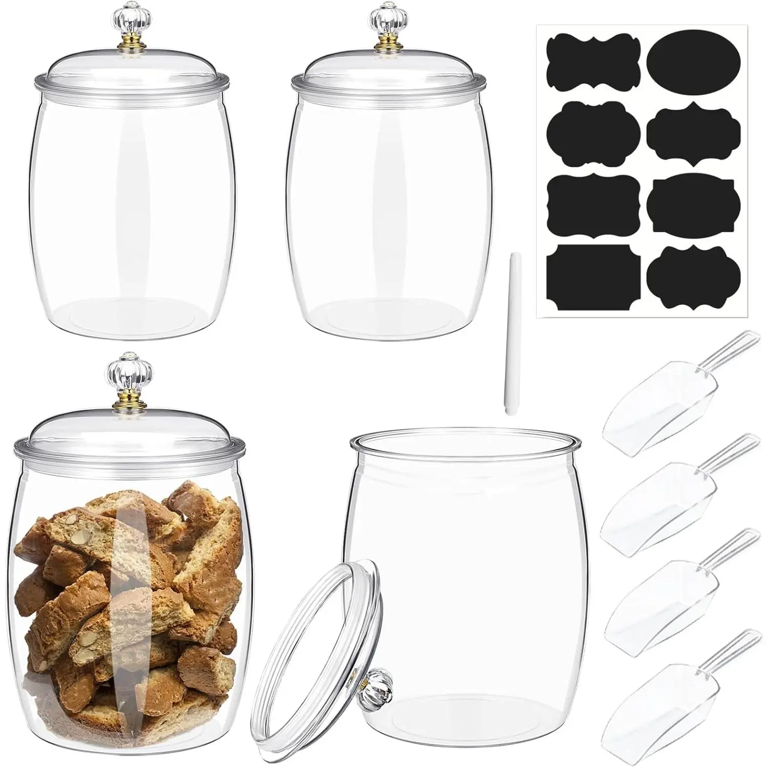4 Pcs 64 oz Candy and Cookie Jar with Lids 4 Spoons Plastic Jars Decorative Apothecary Jars Candy Buffet Containers Clear Can Airtight Food Storage Canister for Home Decoration Supplies